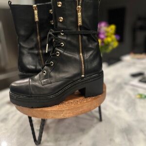 Michael Kors Black Combat Boots with Gold Details